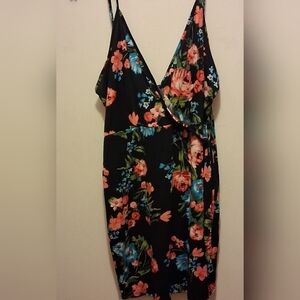 Floral Black Wrap Dress